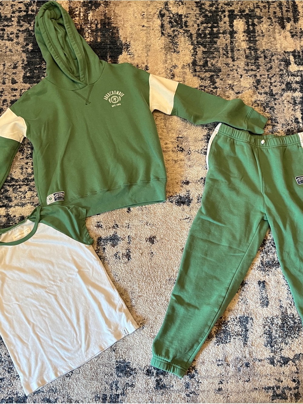 Abercrombie & Fitch Green Kids Hoodie & Jogger Set with White Accents